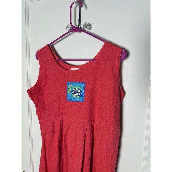 Vintage Y2K Tropical Escape Coral Red Midi Tank Fish Coastal Beach Dress MED - Picture 3 of 8